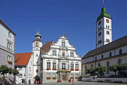 Marktplatz und St. Martinskirche, Wangen, Allgäu, Baden-Würtemberg, Deutschland