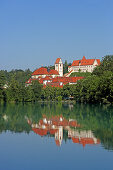 Historic old town of Fuessen and river Lech, Oberallgaeu, Allgaeu, Swabia, Bavaria, Germany