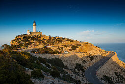 lighthouse and sunset at Cap Formentor, Port de Pollenca, Serra de Tramuntana, Majorca, Balearic Islands, Spain