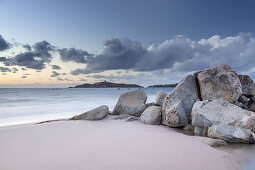 Rocks on the beach of Pinarellu, East Corsica, Corsica, Southern France, France, Southern Europe, Europe
