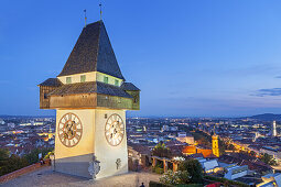 Blick vom Grazer Uhrturm auf dem Schloßberg über Graz, Steiermark, Österreich, Europa
