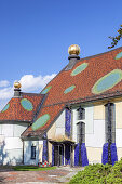 Street view of Hundertwasser church in Bärnbach, Styria, Austria, Europe