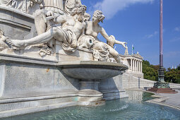 Building of the parliament with the fountain Pallas-Athene-Brunnen in front, historic old town of Vienna, Eastern Austria, Austria, Europe