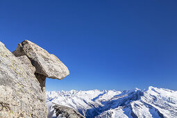 View from Gefrorene-Wand-Spitzen of the Zillertal Alps and and Central Alps, Hintertux, Tirol, Austria, Europe