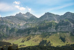 view at Saentis mountain range, canton St. Gallen, Switzerland, Europe