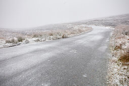 Light Snow on country road, Wicklow Mountains, County Wicklow, Ireland