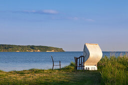 View over Hagensche Wiek to Moenchgut peninsula, Ruegen,  Baltic Sea, Mecklenburg-West Pomerania, Germany