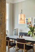 dining table in a modern furnished Art Nouveau apartment in Hamburg, north Germany, Europe