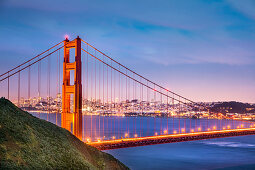 Illuminated Golden Gate bridge, San Francisco, California, USA