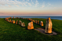 Ship setting Ales Stenar near Ystad, Skane, Southern Sweden, Sweden