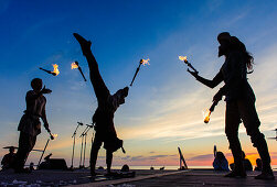 People in costumes make fire show, medieval festival, opening ceremony, Schweden