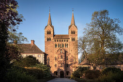 UNESCO World Heritage Corvey Castle and Westwerk in Hoexter, entrance to Westwerk church, North Rhine-Westphalia, Germany