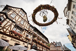 UNESCO Welterbe Oberes Mittelrheintal, Fachwerk in Altstadt von Bacharach, Rhein, Rheinland-Pfalz, Deutschland