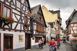 UNESCO Welterbe Oberes Mittelrheintal, Fachwerk in Altstadt von Bacharach, Rhein, Rheinland-Pfalz, Deutschland