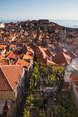 Dubrovnik Old Town with roof terrace of Konoba Lady Pi Pi restaurant seen from city wall, Dubrovnik, Dubrovnik-Neretva, Croatia