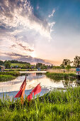 Sunset, view from Baabe in the direction of Moritzdorf, Ruegen Island, Mecklenburg-Western Pomerania, Germany