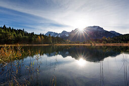 Luttensee, view to Karwendel, near Mittenwald, Werdenfelser Land, Bavaria, Germany