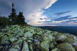 Thunderclouds above the granite block-fall at the Lusen summit, Bavarian Forest, Bavaria, Germany