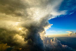 aerial picture during climb alongside of a collapsed cumulonimbus cloud, Ingolstadt, Bavaria, Germany