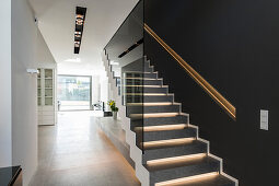 staircase of a modern architecture house in the Bauhaus style, Oberhausen, Nordrhein-Westfalen, Germany