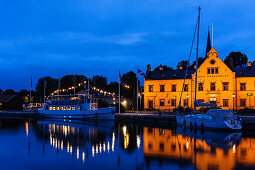 PORT in the evening with ship, Motalla, Lake Vättern, Östergötland, Sweden