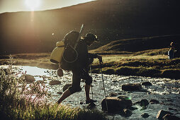 Hiker on a route through greenland, greenland, arctic.