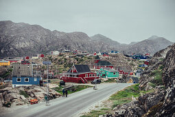 Ausblick auf Sisimiut, Grönland, Arktis.