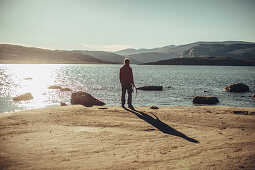 Hiker on a route through greenland, greenland, arctic.