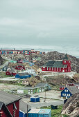 Ausblick auf Sisimiut, Grönland, Arktis.