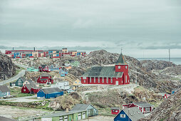 Häuser in Sisimiut, Grönland, Arktis.