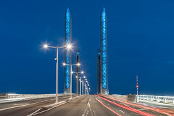 Pont Jacques Chaban Delmas, highest lift bridge in europe, twilight, Bordeaux, Gironde, Aquitane, France , Europe