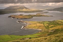 view at surrounding coastline and islands from Geokaun mountain, Valentia Island, County Kerry, Ireland, Wild Atlantic Way, Europe