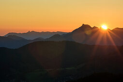 Sunrise above Breitenstein and Chiemgau Alps, Gindelalmschneid, Bavarian Alps, Upper Bavaria, Bavaria, Germany