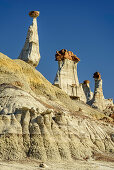 Rock towers with white sandstone, Bisti Badlands, De-Nah-Zin Wilderness Area, New Mexico, USA