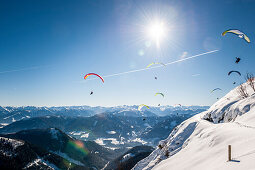 paraglider, winterly landscape, mountains, snow, Werfenweng, Austria, the Alps, Europe