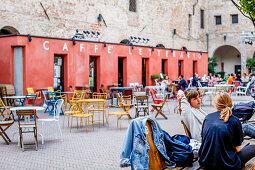 Students chatting in LE Murate Caffe Letterario, Piazza delle Murate, Florence, Italy, Toscany, Europe