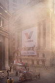 York Stock Exchange, smoke coming from the underground on Wall Street, Manhattan, NYC, New York City, United States of America, USA, North America