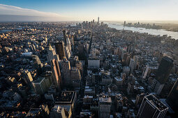 ONE World Trade Center, Flatiron Building, Statue of Liberty, view from viewing platform of Empire State Building, Manhattan, NYC, New York City, United States of America, USA, North America