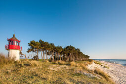 Lighthouse and beach, Gellen, Hiddensee island, Mecklenburg-Western Pomerania, Germany