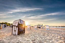 Beach chairs and pier, Ahlbeck, Usedom island, Mecklenburg-Western Pomerania, Germany