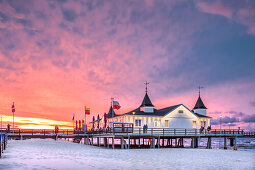 Pier at sundown, Ahlbeck, Usedom island, Mecklenburg-Western Pomerania, Germany