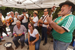 folk music band, livestock fair in San Antonio del Monte, Garafia region, UNESCO Biosphere Reserve, La Palma, Canary Islands, Spain, Europe