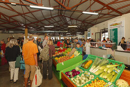 Mercadillo, weekly market, market hall, in the El Fayal pinewood near Puntagorda, Puntagorda, UNESCO Biosphere Reserve, La Palma, Canary Islands, Spain, Europe