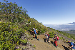 Wandern, Gruppe, Besteigung des Berges Birigoyo, 1807m, Parque Natural de Cumbre Vieja, UNESCO Biosphärenreservat,  La Palma, Kanarische Inseln, Spanien, Europa