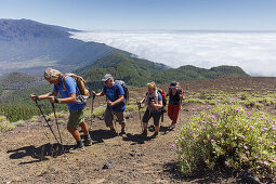 Wandern, Gruppe, Besteigung des Berges Birigoyo, 1807m, Parque Natural de Cumbre Vieja, UNESCO Biosphärenreservat,  La Palma, Kanarische Inseln, Spanien, Europa