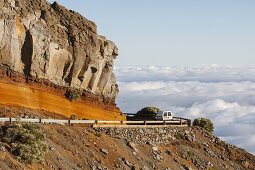 road to the Pico de los Muchachos, near Fuente Nueva, crater rim, Caldera de Taburiente, UNESCO Biosphere Reserve, La Palma, Canary Islands, Spain, Europe