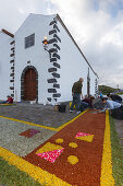 Blütenteppiche für die Prozession, Corpus Christi, Fronleichnahmsfest,Villa de Mazo, UNESCO Biosphärenreservat,  La Palma, Kanarische Inseln, Spanien, Europa