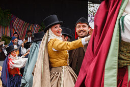 folk dance, traditional costumes, festival on the day of the Canary Island, dance couple, folk group, springtime, Los Sauces, San Andres y Sauces, UNESCO Biosphere Reserve, La Palma, Canary Islands, Spain, Europe