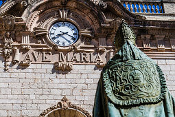 Courtyard, Monastery Lluc, Basilica De La Mare De Deu, Statue Bishop Pere-Joan Campins, Lluc, Tramuntana Mountains, Mallorca, Spain