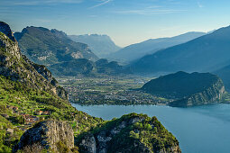 View towards Pregasina, lake Garda and Garda Mountains, Pregasina, lake Garda, Garda Mountains, Trentino, Italy